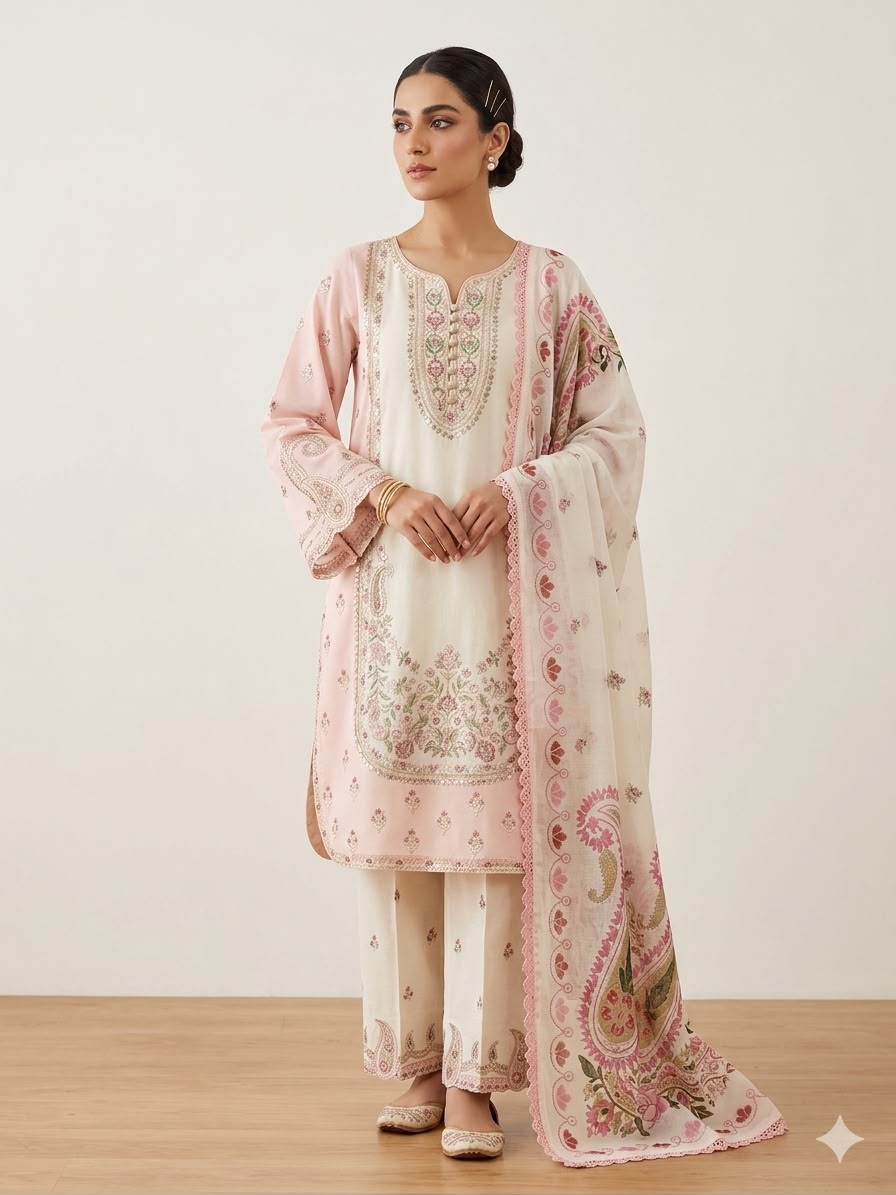Blush Grace Embroidered 3-Piece Suit