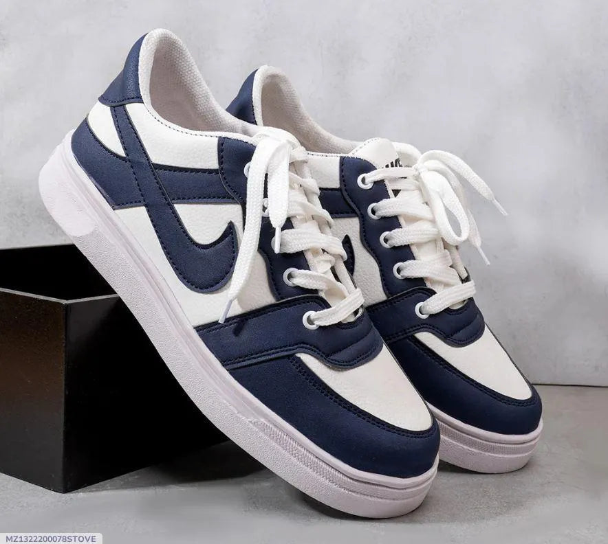 Men's Rexine Fancy Sneakers Blue White Comfortable Daily Wear