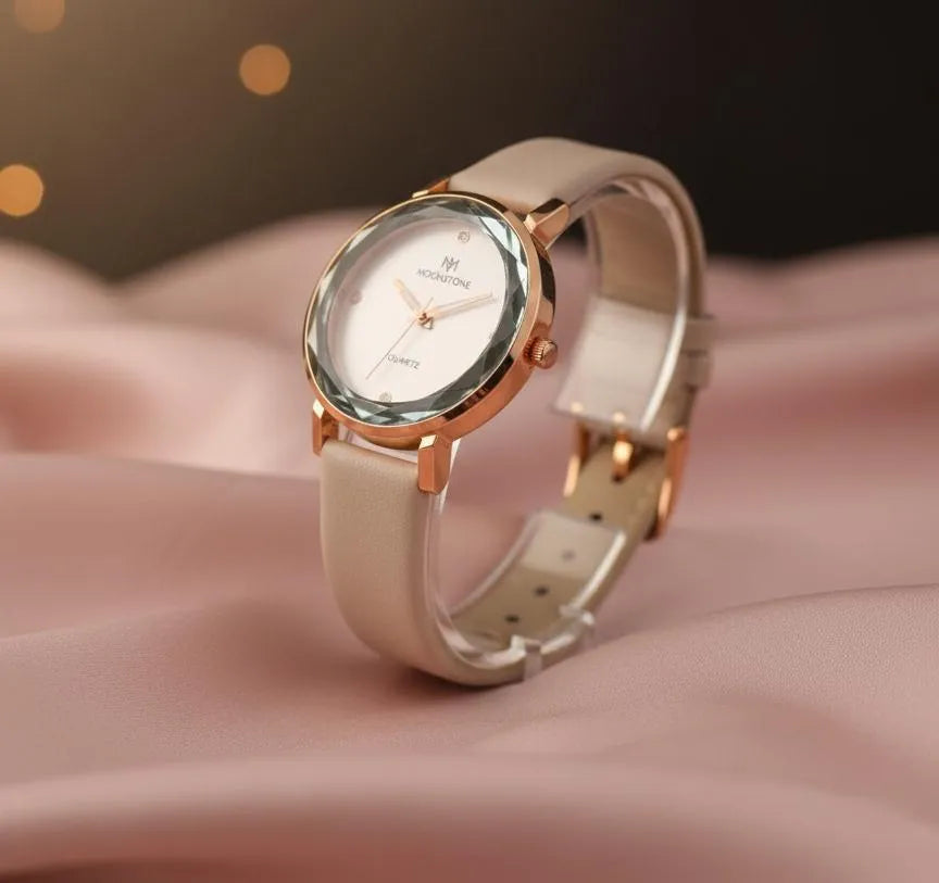 Luxury Off White Leather Watch for Women