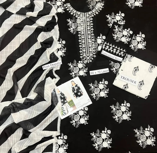 3 Pcs Women's Unstitched Embroidered Suit