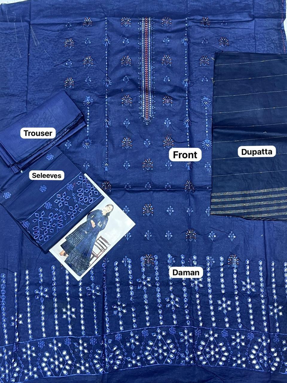 Navy Blue Lawn 3-Piece Suit for Women with Embroidery