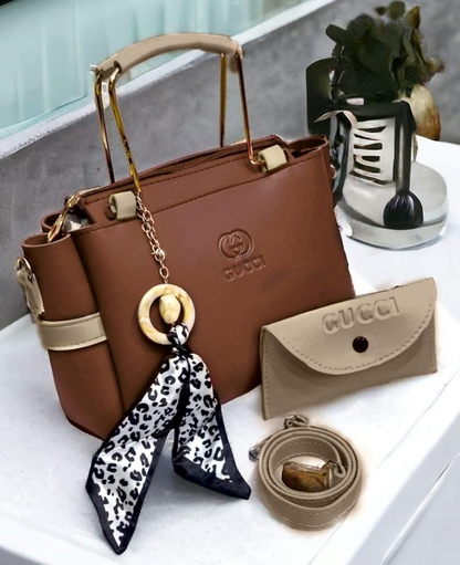 Ladies Handbag With Match Small Pouch Elegant Design Premium Quality - Black