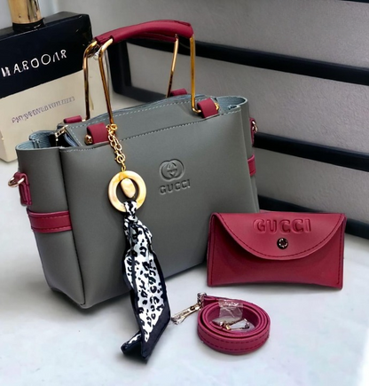 Ladies Handbag With Match Small Pouch Elegant Design Premium Quality - Black