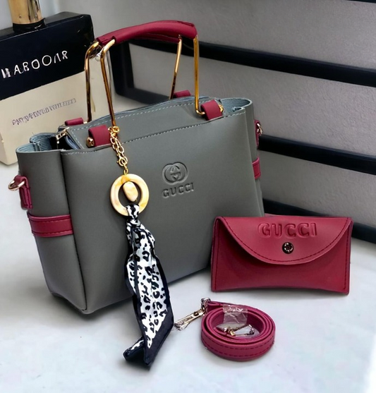 Ladies Handbag With Match Small Pouch Elegant Design Premium Quality - Black