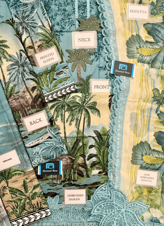 Maria.B MPrints Embroidered Lawn Unstitched 3 Piece Suit with Chiffon Dupatta – Ice Blue Summer Collection