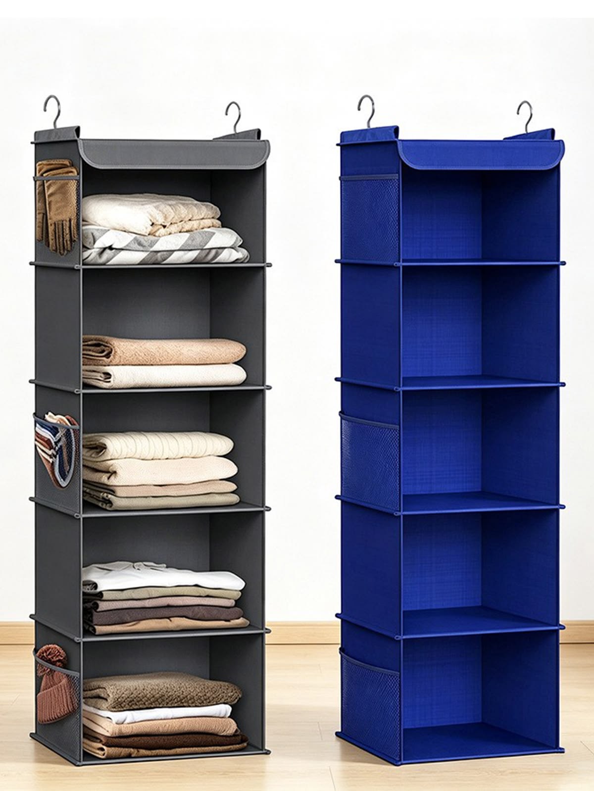 5 Shelf Clothes Hanging Organizer | Foldable Wardrobe Section Storage | Durable Fabric & Plastic