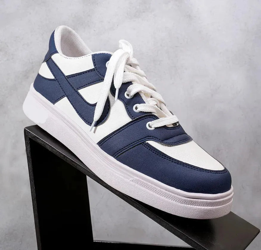 Men's Rexine Fancy Sneakers Blue White Comfortable Daily Wear