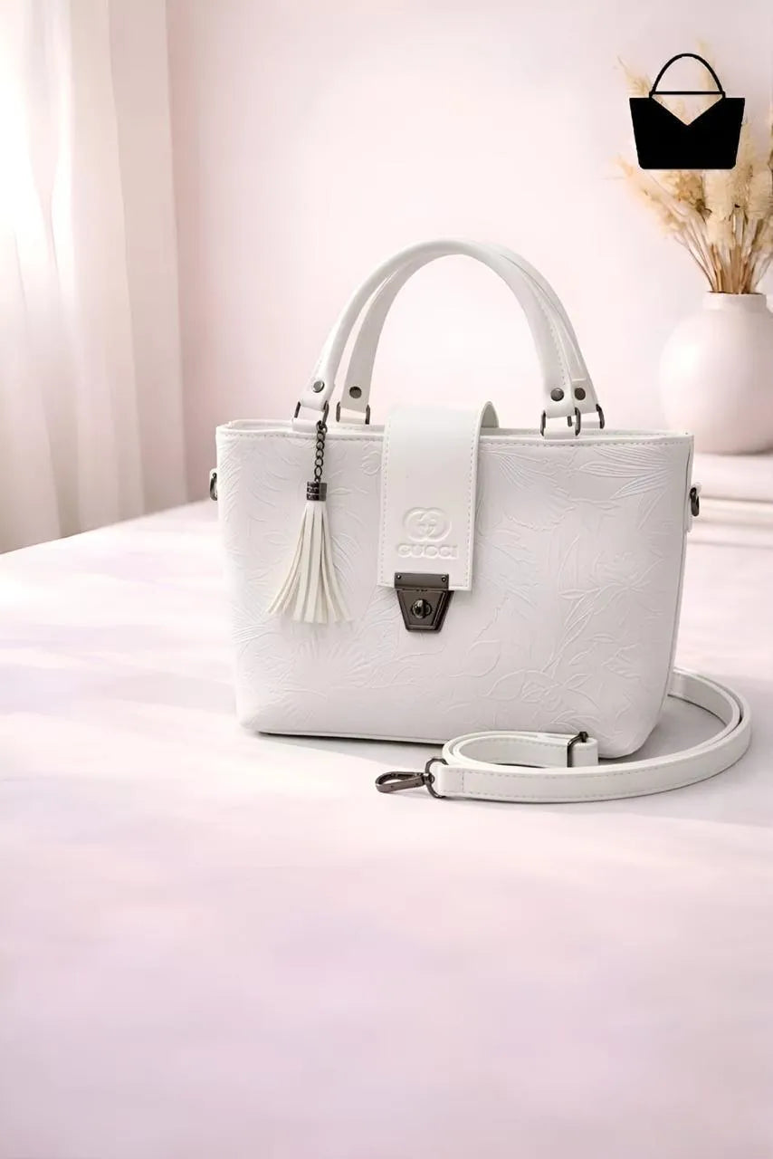 White Leather Shoulder Bag for Women