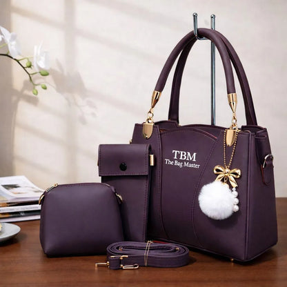TBM 3 Piece Handbag Set Black Rexine for Women