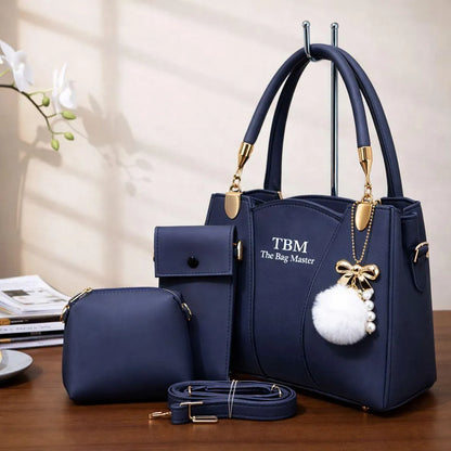 TBM 3 Piece Handbag Set Black Rexine for Women