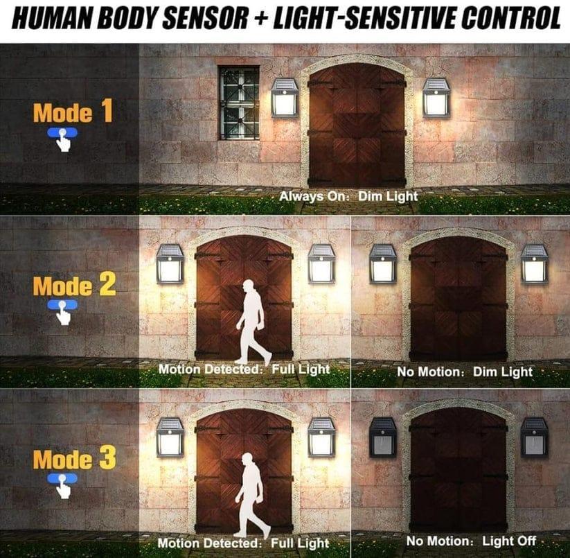 Solar Motion Sensor Lamp Black White ABS Weather Resistant
