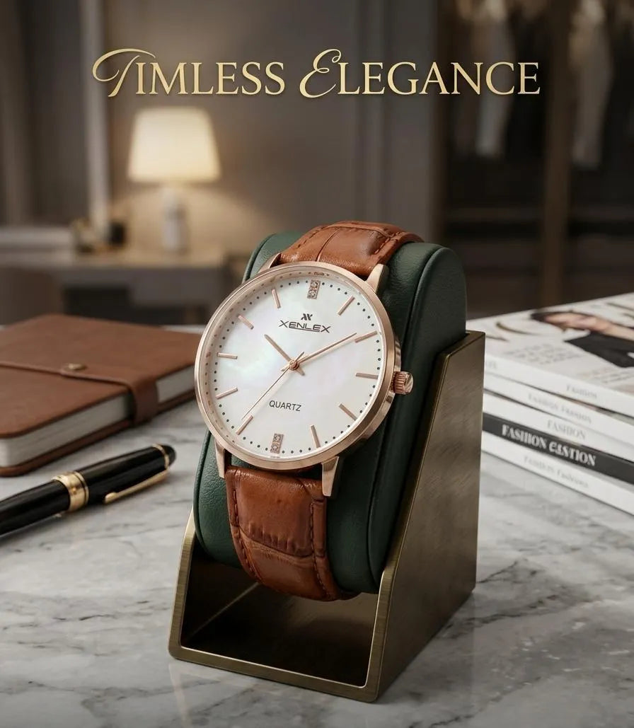 Men's Leather Watch with Green Strap & Gold Dial