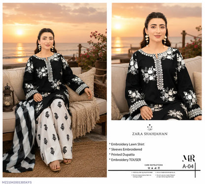 3 Pcs Women's Unstitched Embroidered Suit