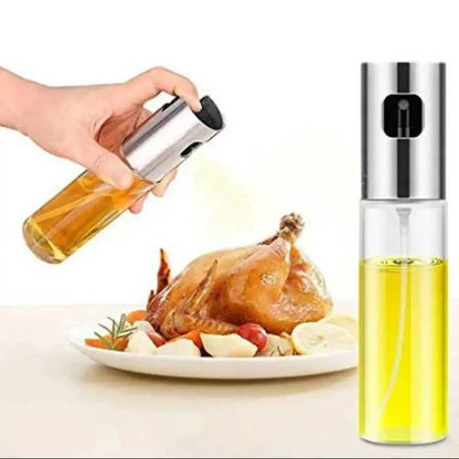 Oil Spray Bottle Stainless Steel Clear Glass