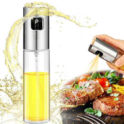 Oil Spray Bottle Stainless Steel Clear Glass