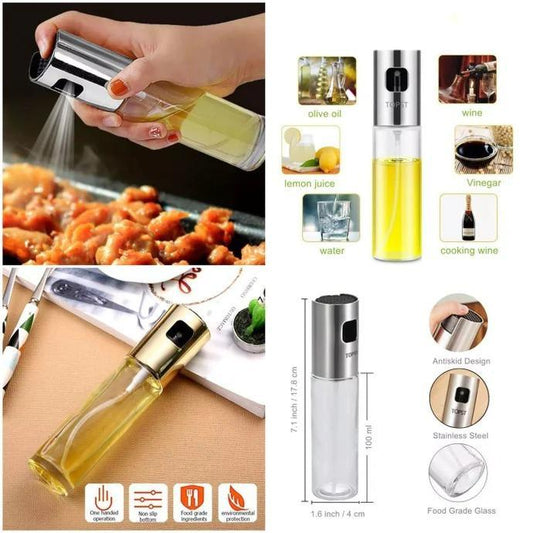 Oil Spray Bottle Stainless Steel Clear Glass