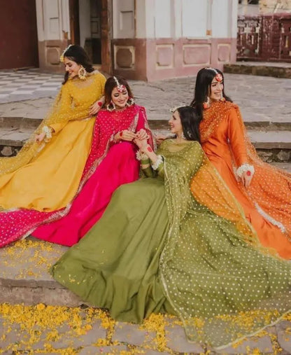 Pink Embroidered Silk 3 Pcs Maxi Suit Set