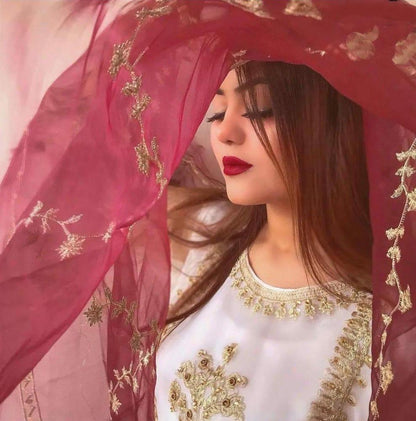 Women's Organza Sheesha Work 3Pcs Set Pink