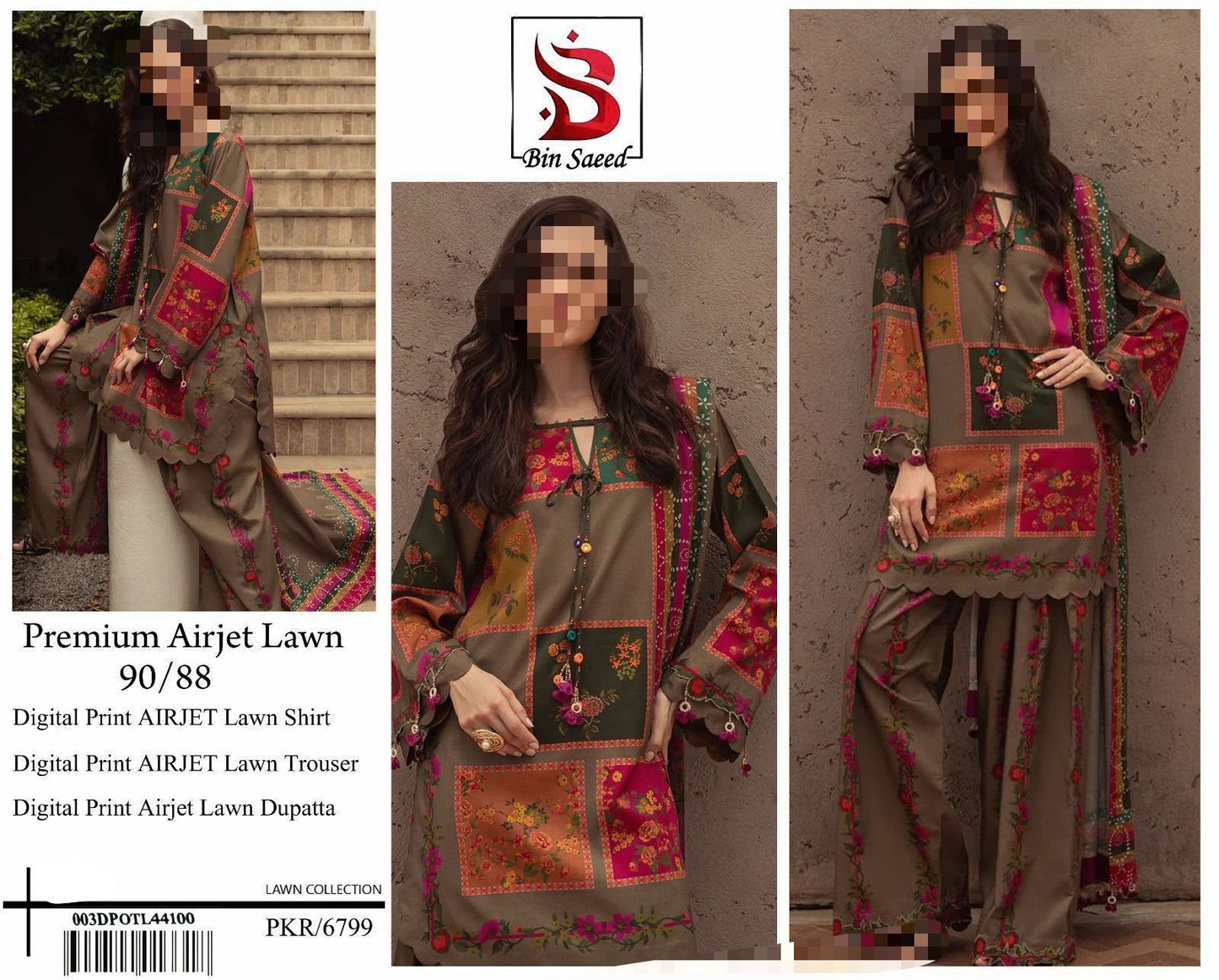 "Black Embroidered Patchwork Pakistani 3 Piece Suit