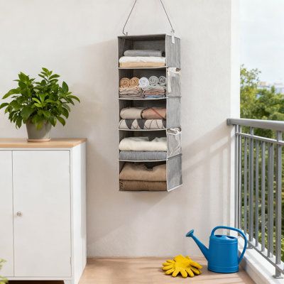5 Shelf Clothes Hanging Organizer | Foldable Wardrobe Section Storage | Durable Fabric & Plastic