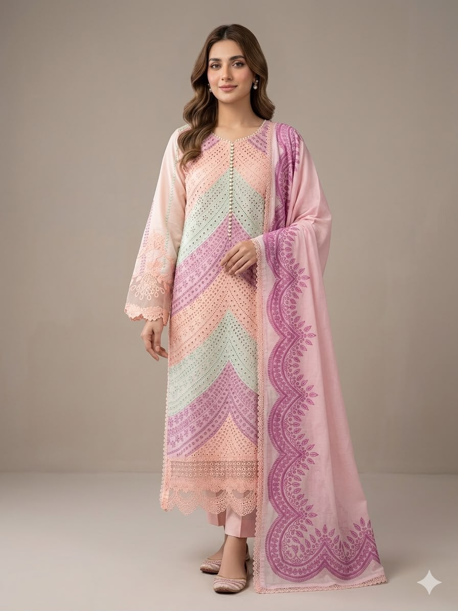 Pastel Charm Embroidered 3-Piece Suit